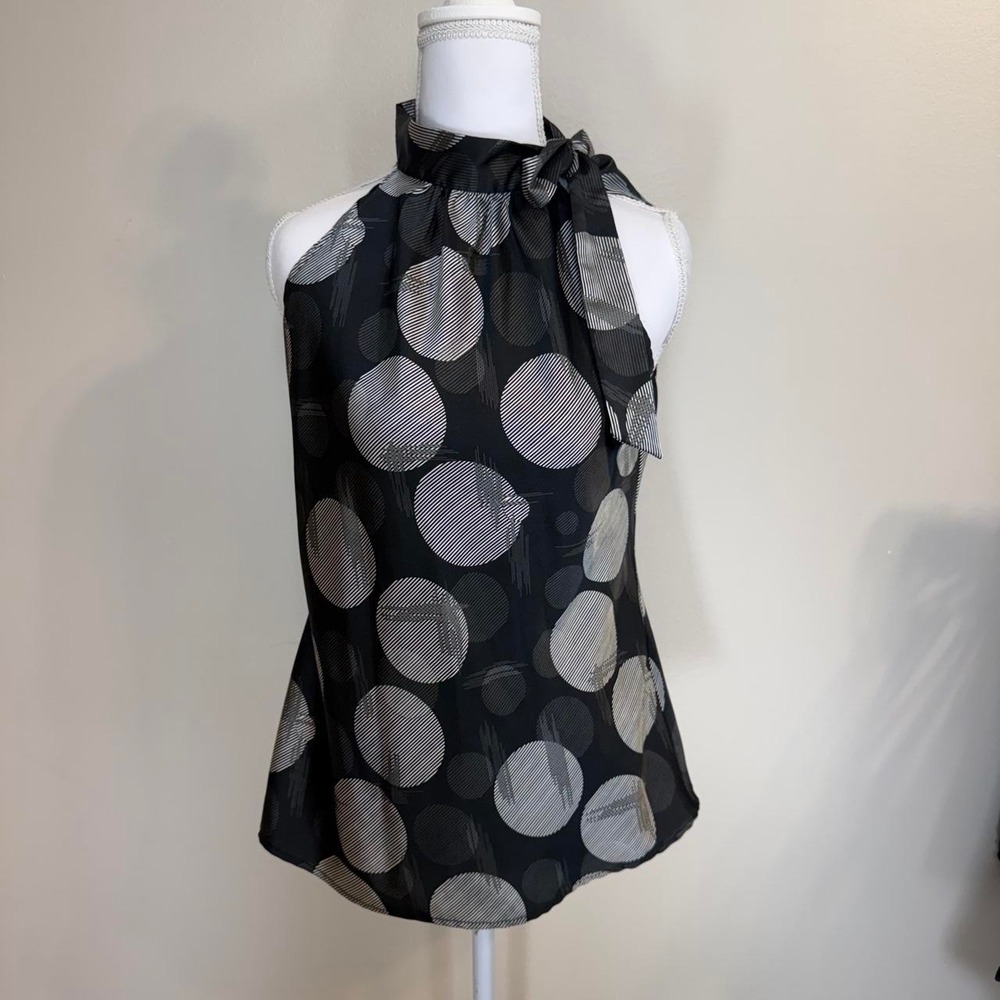 VTG Polka Dot Halter Neck Blouse Tie Collar Womens M Y2k 90s Retro